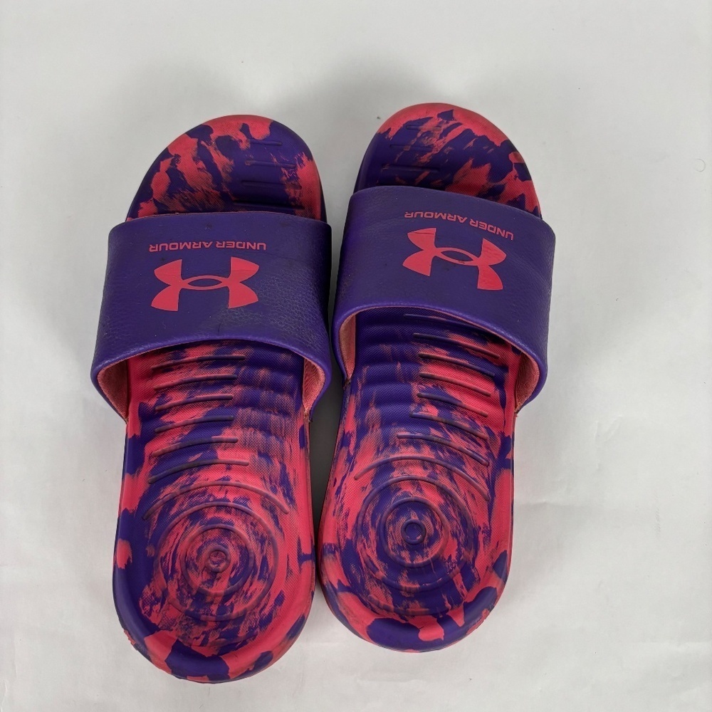 Under Armour size Y4 UA Graphic Logo Purple/Pink Slides/Sandals - Picture 8 of 10